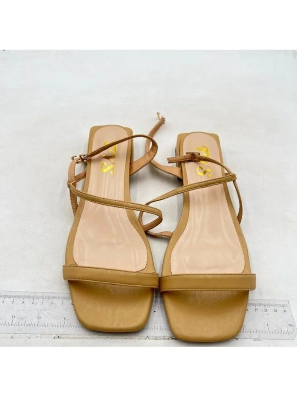 FYS Women Square Open Toe Sandals Flat Heel Strappy Slingbacks Summer Nude